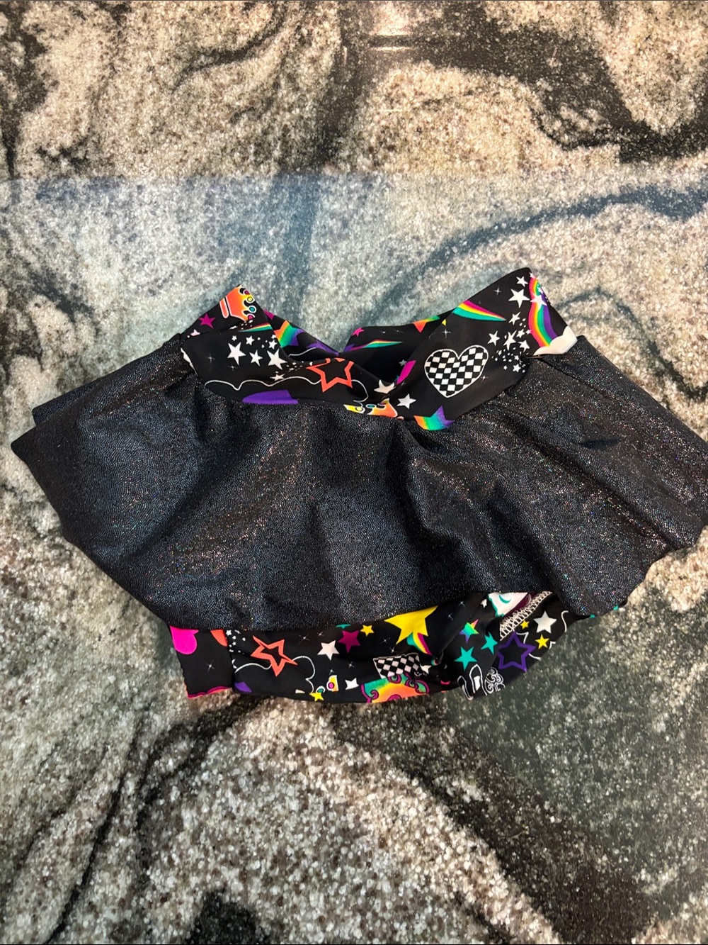 Black Glitter Ruffle Skirt with Rainbow Star Print
